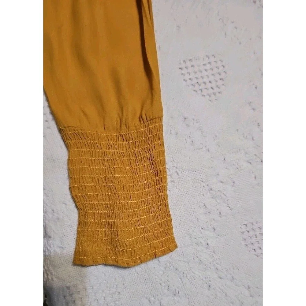 Reformation Mustard Yellow Smocked Crop Top Blouse Square Neck Long Sleeve Sz S